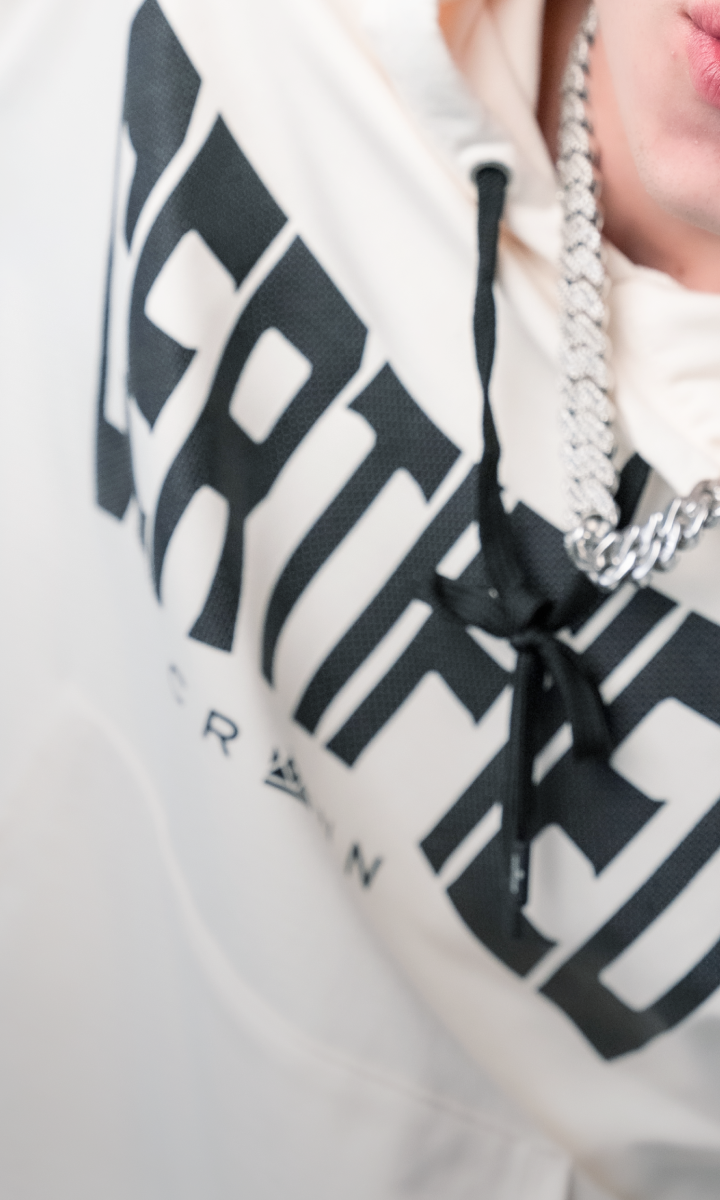 CREAM HOODIE BLACK LEGACY TEXTURE PRINT