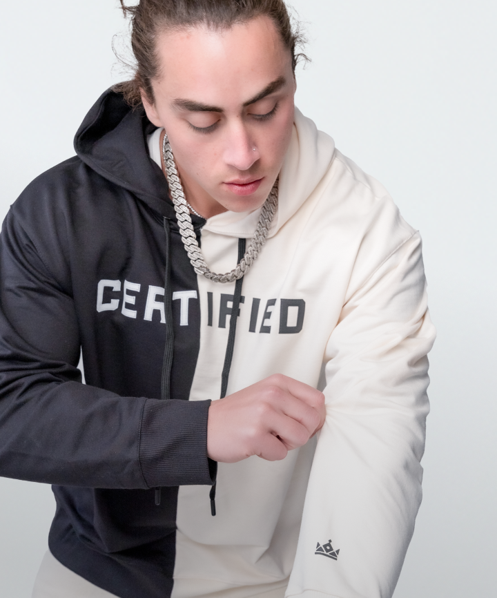 CROWN SPLIT HOODIE HALF CREAM HALF BLACK